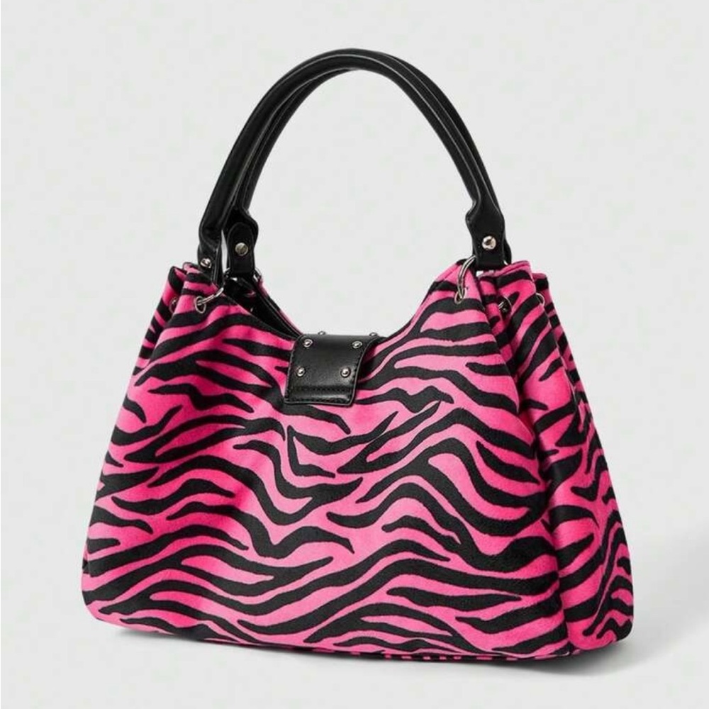 Pink Zebra Print Tote Bag with Cross Accent - Picture 3 of 4